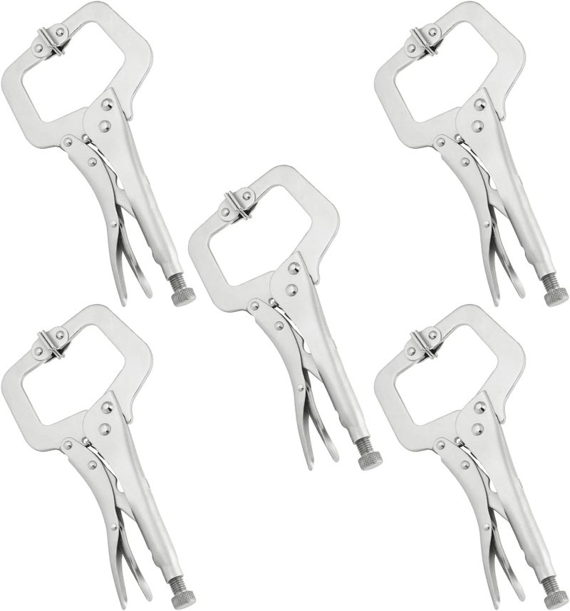 GENHAKON 5 Pack 11 Inch C Clamp Locking Pliers,Locking C Clamp, Adjustable Nickel Plated C Pliers For Wood Working, Welding, Electrician Maintenance and more, by - Image 1